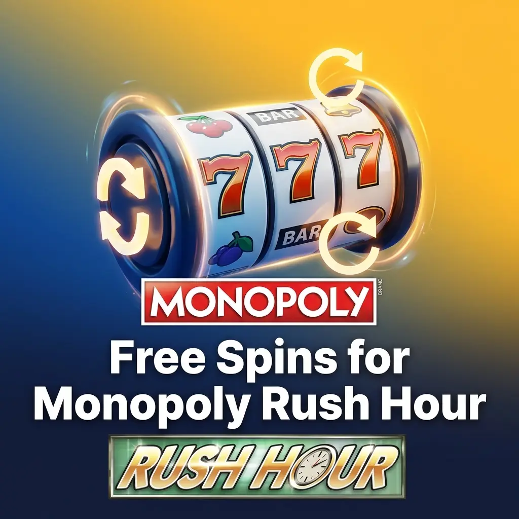Free spins bonus rounds for Monopoly Rush Hour slot game, awarded by casino promotions without using player funds