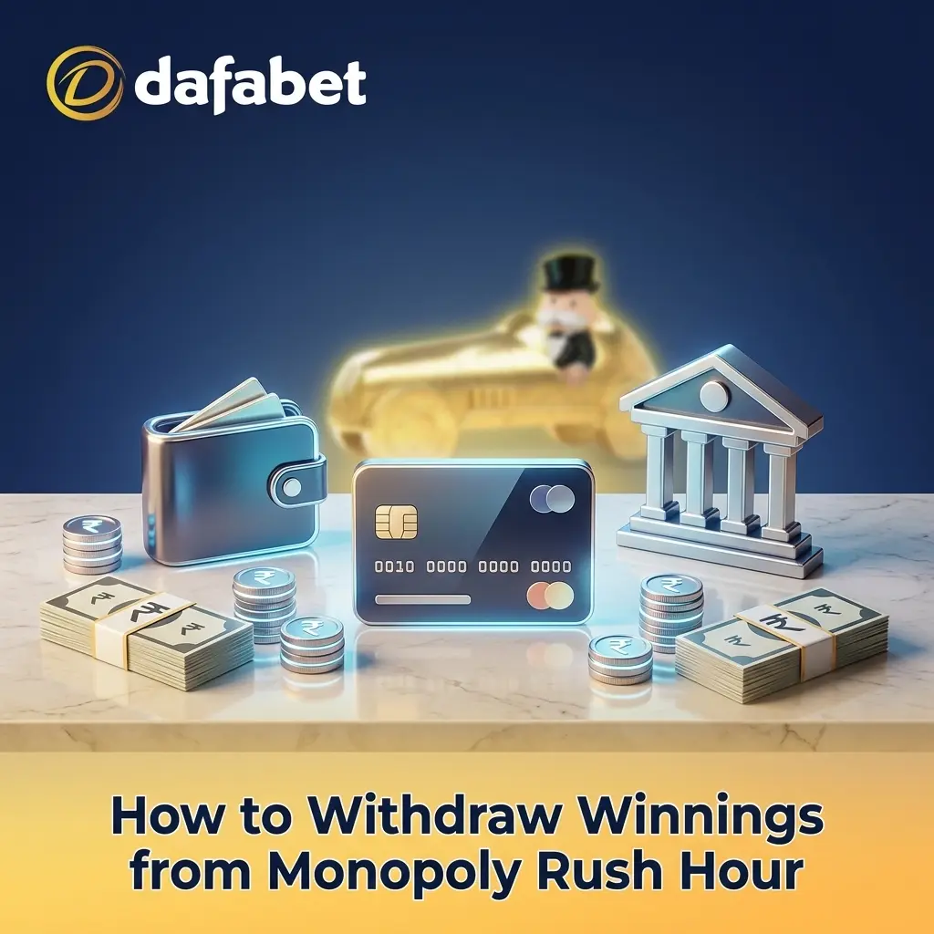 Dafabet app cashier section showing withdrawal steps for Monopoly Rush Hour winnings via UPI or bank transfer