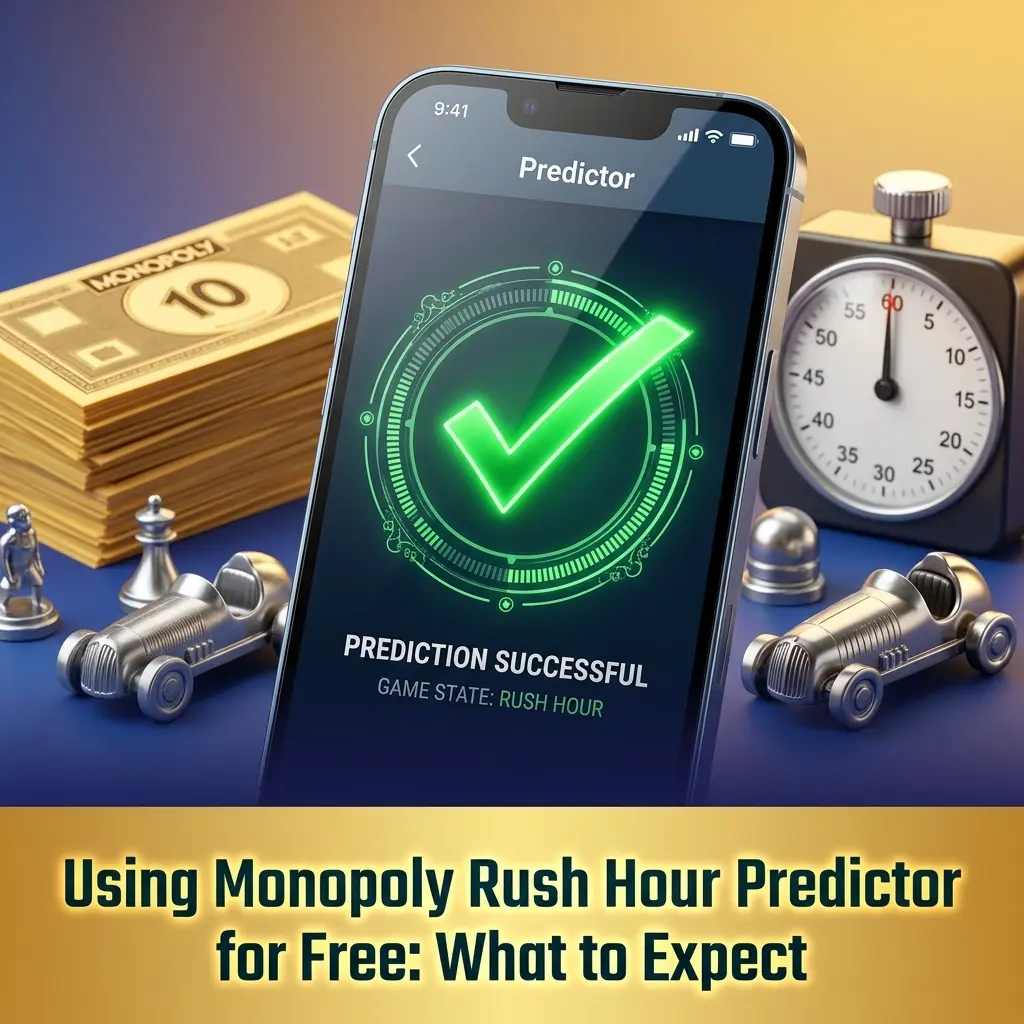 Monopoly Rush Hour Predictor free trial interface showing prediction outputs and round data entry screen