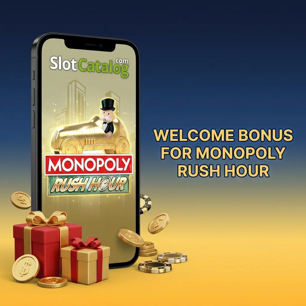 Welcome bonus offer for new players at online casino to play Monopoly Rush Hour slot game
