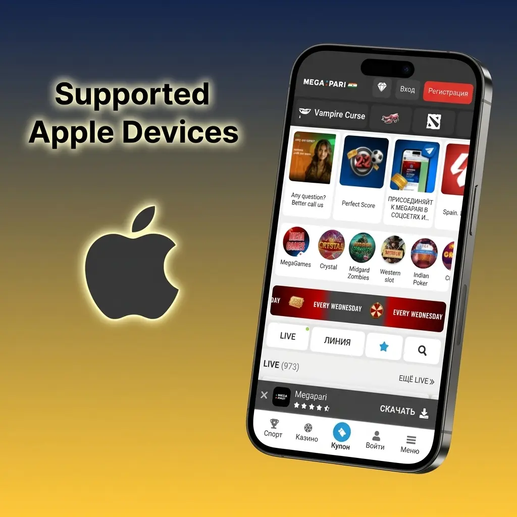 MegaPari app supported Apple devices list including iPhone and iPad models running iOS 12 or later